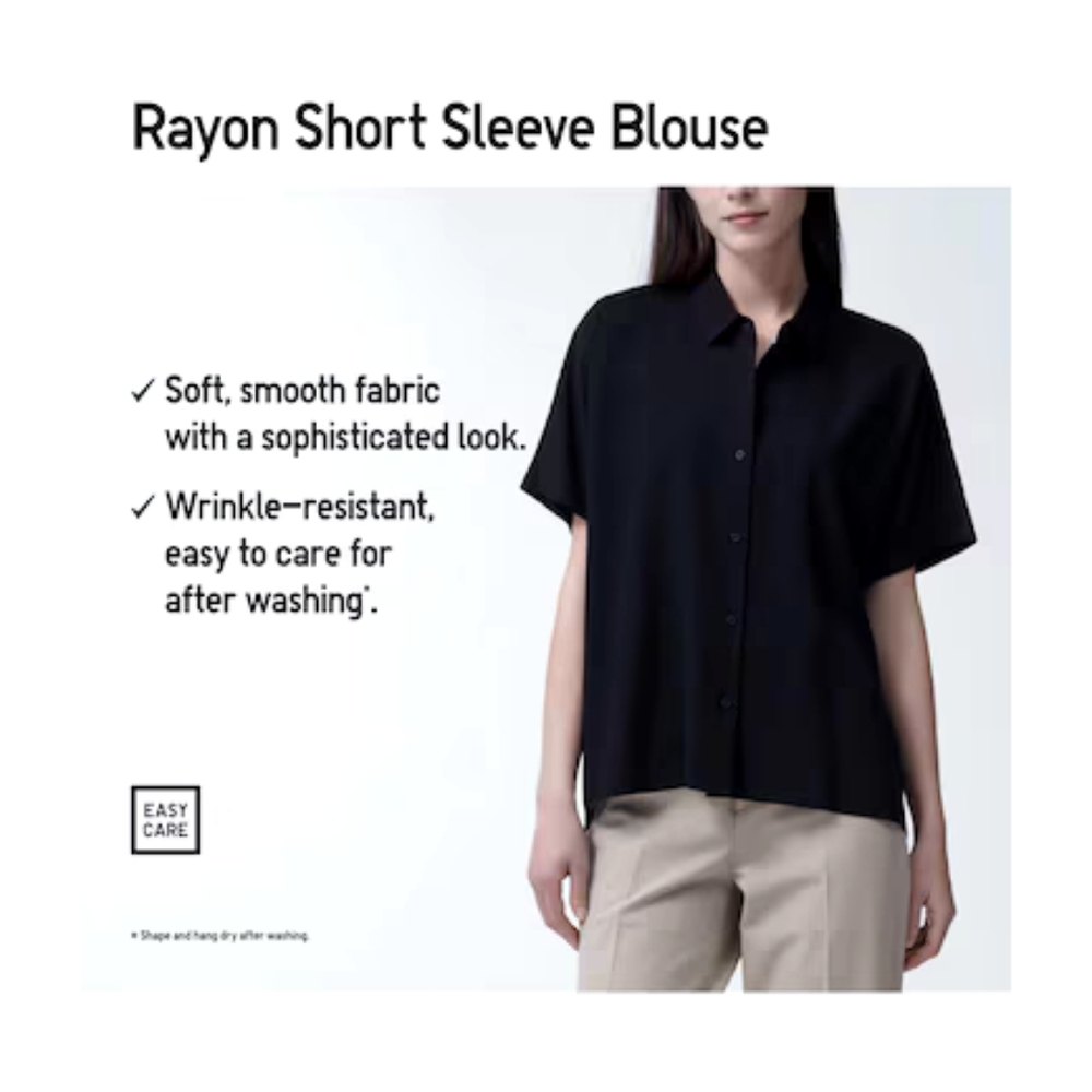 UNIQLO Women's Rayon Short Sleeve Blouse (Light Blue) - Picture 5 of 5